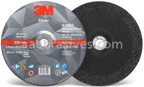 3M&trade; 7010410647 9 x 1/4 x 7/8 Type 27 Silver Depressed Center Grinding Wheel 87452