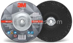 3M&trade; 7010412150 7 x 1/4 x 5/8-11 Type 27 Silver Depressed Center Grinding Wheel 87448