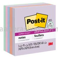Post-it&trade; Super Sticky Recycled Notes 654-5SSNRP 3 in x 3 in Bali Collection 3M 7100048298