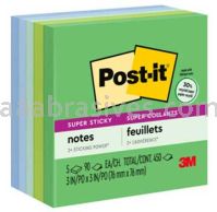 Post-it&trade; Super Sticky Recycled Notes 654-5SST 3 in x 3 in Bora Bora Collection 3M 7100049330