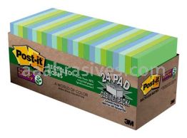 Post-it&trade; Super Sticky Recycled Notes 654-24SST-CP 3 in x 3 in Bora Bora Collection 3M 7100063950