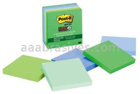 Post-it&trade; Super Sticky Recycled Notes 654-6SST 3 in x 3 in Bora Bora Collection 3M 7100066315