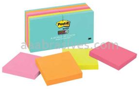 Post-it&trade; Super Sticky Notes 654-12SSMIA 3 in x 3 in Miami Collection 3M 7100088470