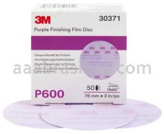 3M&trade; 7100122790 3” P600 Grit 260L Hookit&trade; Purple Finishing Film Abrasive Disc