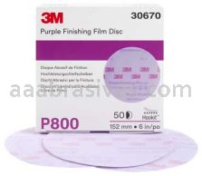 3M&trade; 7100122792 6” P800 Grit 260L Hookit&trade; Purple Finishing Film Abrasive Disc
