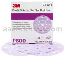 3M&trade; 7100122797 6” P800 Grit 260L Hookit&trade; Purple Finishing Film Abrasive Disc
