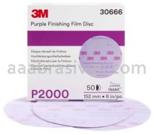 3M&trade; 7100122798 6” P2000 Grit 260L Hookit&trade; Purple Finishing Film Abrasive Disc