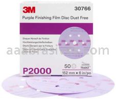 3M&trade; 7100122799 6” P2000 Grit 260L Hookit&trade; Purple Finishing Film Abrasive Disc