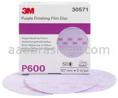 3M&trade; 7100122801 5” P600 Grit 260L Hookit&trade; Purple Finishing Film Abrasive Disc