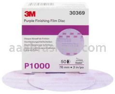 3M&trade; 7100122803 3” P1000 Grit 260L Hookit&trade; Purple Finishing Film Abrasive Disc