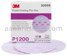 3M&trade; 7100122805 5” P1200 Grit 260L Hookit&trade; Purple Finishing Film Abrasive Disc