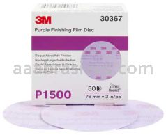 3M&trade; 7100123055 3” P1500 Grit 260L Hookit&trade; Purple Finishing Film Abrasive Disc