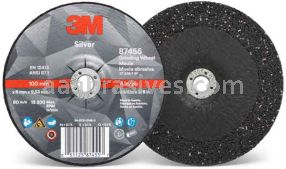 3M&trade; 7100141077 4 x 1/4 x 3/8 Type 27 Silver Depressed Center Grinding Wheel 87455