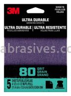3M&trade; 7100198734 80 Grit Ultra Durable Power Sanding 1/4 Sheet
