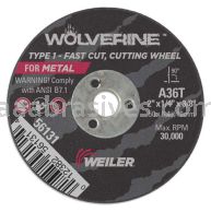 Weiler 56131 2 x 1/4 x 3/8 AH A60T Wolverine&reg; AO Type 1 Snagging Wheel - 012382561314