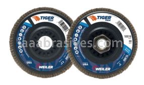 Weiler 50017 - 5 x 5/8-11 120 Zirc Tiger Abrasive Angled Flap Disc Trimmable Backing - 012382500177