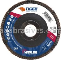 Weiler 50130 - 4-1/2" 40C 7/8" A.H. Saber Tooth High Density Ceramic Abrasive Flap Disc - 012382501303