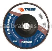 Weiler 50585 - 7" 80AO, 7/8" A.H., Tiger Disc Abrasive Flap Disc, Angled, Phenolic Backing - 012382505851