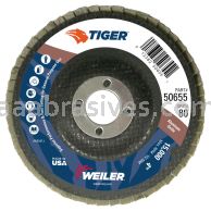 Weiler 50655 - 4" 80AO, 5/8" A.H., Tiger Disc Abrasive Flap Disc, Flat, Phenolic Backing - 012382506551