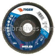 Weiler 50716 - 5" 120Z, 7/8" A.H., Tiger Disc Abrasive Flap Disc, Flat - 012382507169