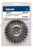 Weiler 08044P 4" Standard Twist Knot Wire Wheel .014" Steel Fill 1/2"-3/8" Arbor Hole Retail Pack
