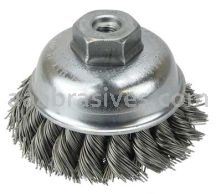 Weiler 13150 3-1/2" Single Row Knot Wire Cup Brush .023" Steel Fill M10x1.25 Nut