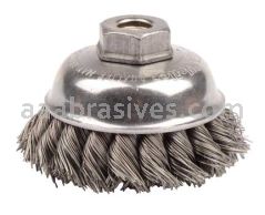 Weiler 13153 3-1/2" Single Row Knot Wire Cup Brush .023" Steel Fill 3/8"-24 UNF Nut