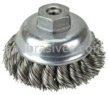 Weiler 13160 3-1/2" Single Row Knot Wire Cup Brush .023" Stainless Steel Fill 3/8"-24 UNF Nut