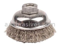 Weiler 13185 3-1/2" Crimped Wire Cup Brush .014" Stainless Steel Fill 3/8"-24 UNF Nut