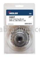 Weiler 13281P 2-3/4" Single Row Knot Wire Cup Brush .020" Steel Fill M10x1.25 Nut Retail Pack