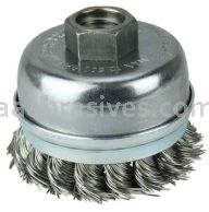 Weiler 13302 2-3/4" Single Row Knot Wire Cup Brush Banded .020" Stainless Steel Fill 5/8"-11 UNC Nut