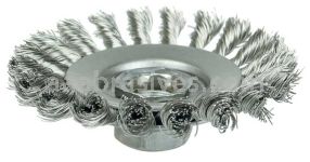 Weiler 13416 Knot Wire Bevel Brush 4" .014" Stainless Steel Fill 5/8"-11 UNC Nut