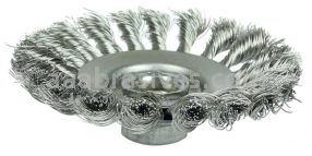 Weiler 13486 Knot Wire Bevel Brush 4-1/2" .020" Stainless Steel Fill 5/8"-11 UNC Nut