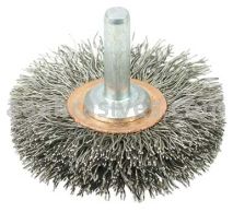 Weiler 17611 2" Narrow Face Stem-Mounted Crimped Wire Wheel .0118" Stainless Steel Fill 1/4" Stem
