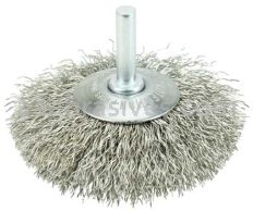 Weiler 17937 3" Stem-Mounted Concave Crimped Wire Wheel .014" Stainless Steel Fill 1/4" Stem