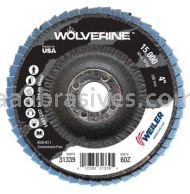 Weiler 31339 4" Wolverine Abrasive Flap Disc Conical Type 29 Phenolic Backing 60 Z 5/8" Arbor Hole
