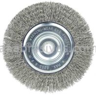 Weiler 36201 Wolverine 6" Crimped Wire Wheel .014" Stainless Steel Fill Narrow Face 5/8"-1/2" Arbor Hole