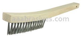 Weiler 44432 V-Groove Hand Wire Scratch Brush .012 Stainless Steel Fill Curved Handle 3 x 19 Rows