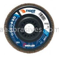 Weiler 50002 4-1/2" Tiger Trim Abrasive Flap Disc Angled Type 29 Trimmable Backing 40 Z 7/8" Arbor Hole