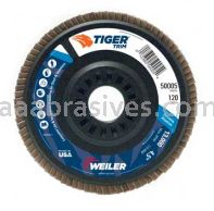 Weiler 50005 4-1/2" Tiger Trim Abrasive Flap Disc Conical Type 29 Trimmable Backing 120 Z 7/8" Arbor Hole