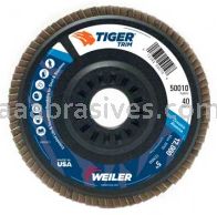 Weiler 50010 5" Tiger Trim Abrasive Flap Disc Conical Type 29 Trimmable Backing 40 Z 7/8" Arbor Hole