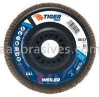 Weiler 50012 5" Tiger Trim Abrasive Flap Disc Conical Type 29 Trimmable Backing 80 Z 7/8" Arbor Hole