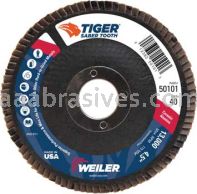 Weiler 50101 4-1/2" Tiger Ceramic Abrasive Flap Disc Conical Type 29 Phenolic Backing 40C 7/8" Arbor Hole