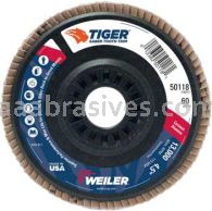 Weiler 50118 4-1/2" Tiger Ceramic Abrasive Flap Disc Angled Type 29 Trimmable Backing 60C 7/8" Arbor Hole