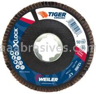 Weiler 50197 4-1/2" Tiger Ceramic Abrasive Flap Disc Angled Phenolic Backing 60C X-LOCK Arbor Hole