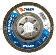 Weiler 50512 4-1/2" Tiger Disc Abrasive Flap Disc Conical Type 29 Aluminum Backing 36 Z 7/8" Arbor Hole