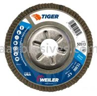 Weiler 50513 4-1/2" Tiger Disc Abrasive Flap Disc Conical Type 29 Aluminum Backing 40 Z 7/8" Arbor Hole
