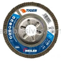 Weiler 50515 4-1/2" Tiger Disc Abrasive Flap Disc Conical Type 29 Aluminum Backing 80 Z 7/8" Arbor Hole