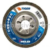 Weiler 50516 4-1/2" Tiger Disc Abrasive Flap Disc Conical Type 29 Aluminum Backing 120 Z 7/8" Arbor Hole