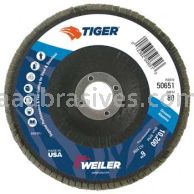 Weiler 50651 6" Tiger Disc Abrasive Flap Disc Conical Type 29 Phenolic Backing 80 Z 7/8" Arbor Hole
